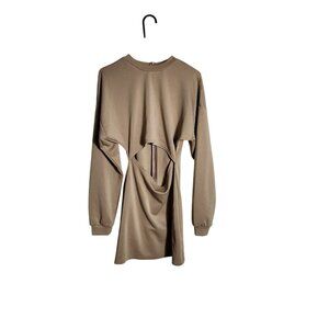 Cut-Out Long Sleeve Khaki Mini Dress With Back Zipper By Shein Size L